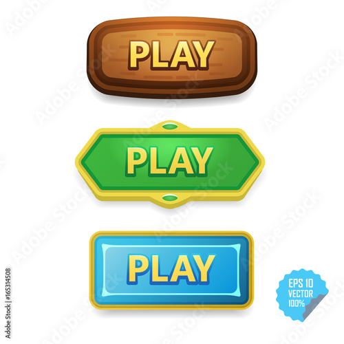 Colorful buttons with Play tittle. Bright vector buttons for web and mobile.