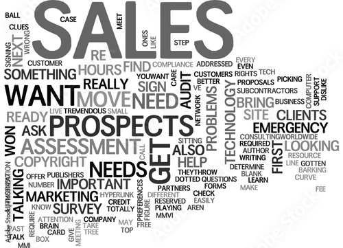 IT SALES DETERMINE YOUR CLIENTS NEEDS Text Background Word Cloud Concept photo