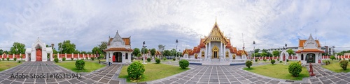 360 Panorama of Wat Benchamabophit Dusitwanaram public landmark in Bangkok / circle panorama of Thai temple public landmark