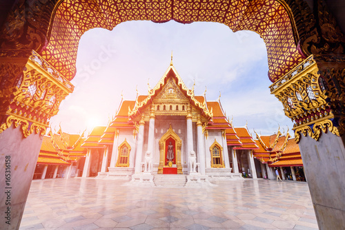 Wat Benchamabophit Dusitwanaram landmark in Bangkok with sunlight / Outside of Wat Benchamabophit Dusitwanaram 
