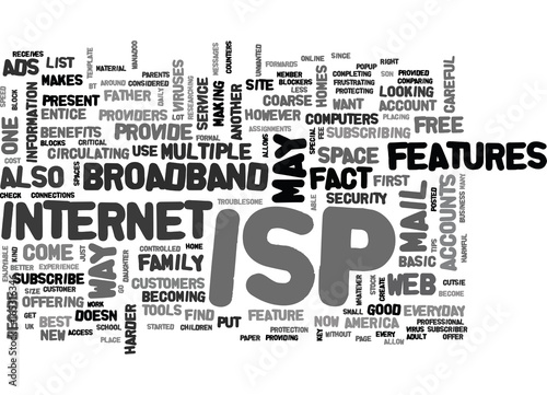 ISP FEATURES Text Background Word Cloud Concept