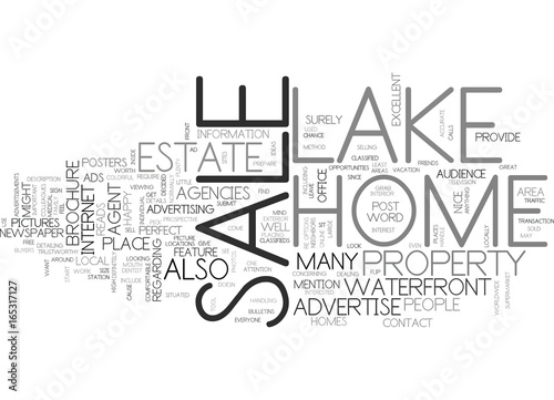 IS YOUR LAKE HOME FOR SALE Text Background Word Cloud Concept