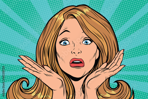 Beautiful female emotional reaction confusion