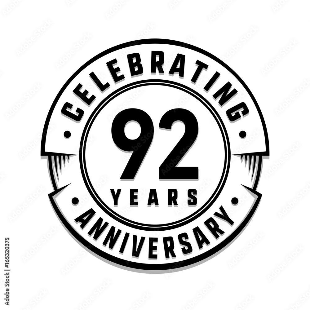 92 years anniversary logo template. Vector and illustration.