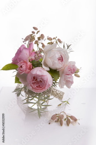 Beautiful English rose flower bouquet on white background © Olga Ionina