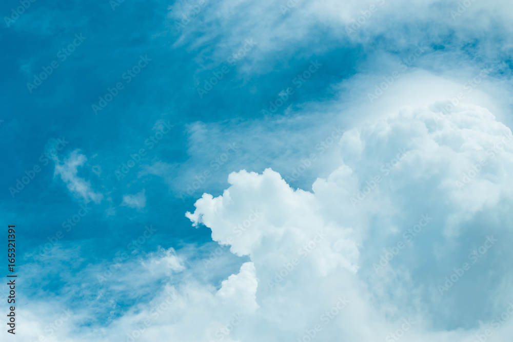 The blue backdrop has some clouds. The blue backdrop has some clouds.