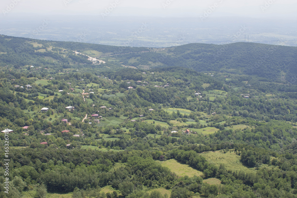 Aerial view of small Georgian village in Caucasus