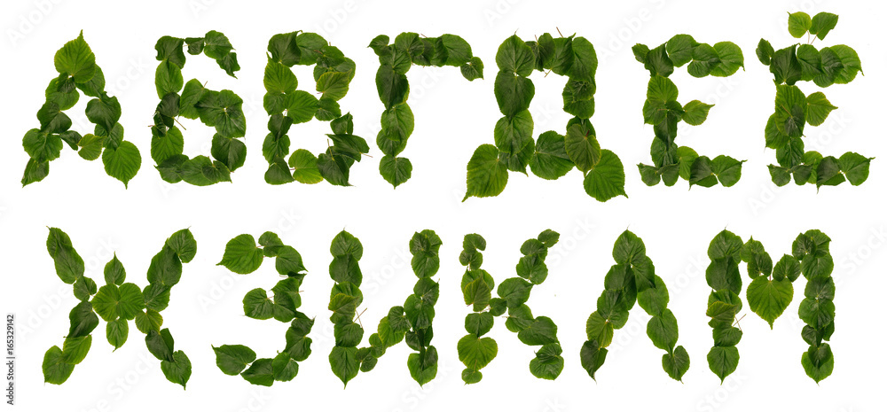 Cyrillic Letters from leaves lime Cyrillic Letters from leaves lime