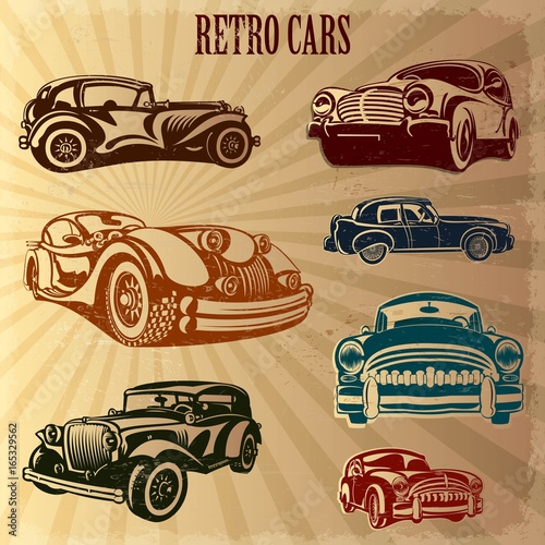 Sets of silhouette retro cars