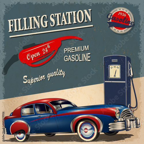 Filling station retro poster