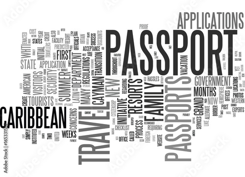 GET YOUR PASSPORT NOW FOR SUMMER TRAVEL TO THE CARIBBEAN Text Background Word Cloud Concept
