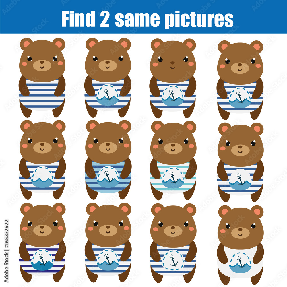Find the same pictures children educational game. Animals theme Find the same pictures children educational game. Animals theme