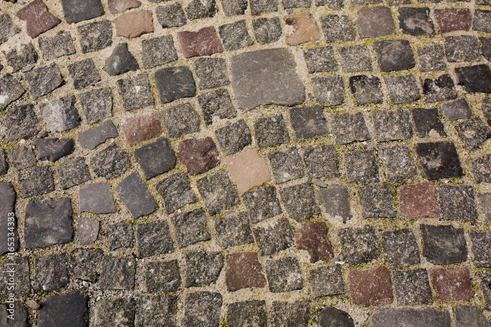Old decorative paving stones with grass in the center of Lviv Old decorative paving stones with grass in the center of Lviv
