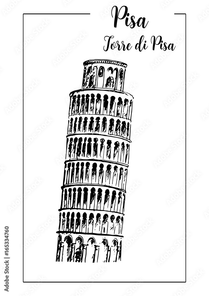Leaning Tower of Pisa, bell tower. vector sketch. Pisa