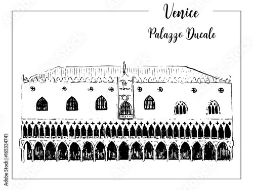Doge's Palace or Palazzo ducale. vector sketch. Venice
