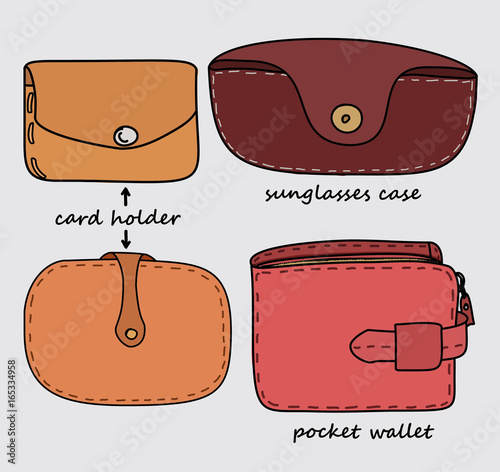 CARD HOLDER, SUNGLASSES CASE AND POCKET WALLET SET ILLUSTRATION VECTOR