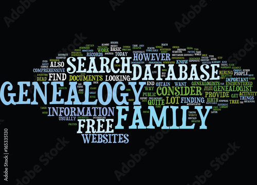 FREE GENEALOGY DATABASE Text Background Word Cloud Concept