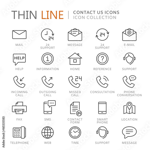 Collection of contact us thin line icons