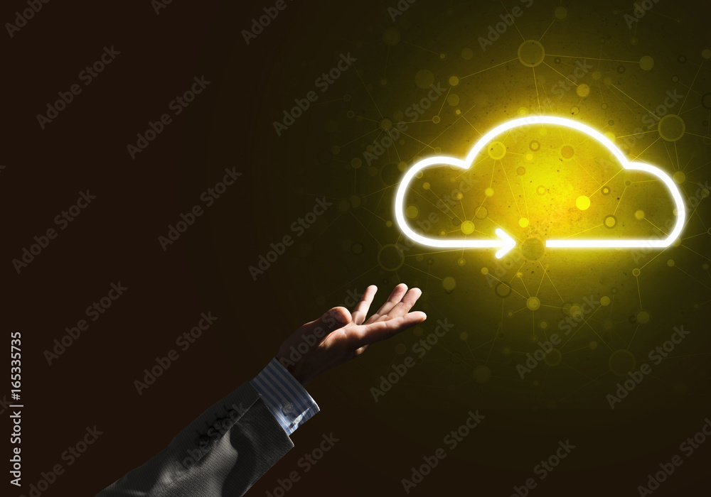 Digital cloud icon as symbol of wireless connection on dark background Digital cloud icon as symbol of wireless connection on dark background