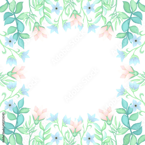 Frame with Romantic Flowers  Leaves and Place for Text