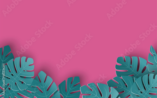Summer background with paper cut out tropical leaves, exotic floral design for banner, flyer, invitation, poster, web site or greeting card. Paper cut style, vector illustration
