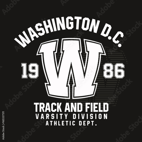 Washington typography for t-shirt print. Track and field, athletic t-shirt graphics