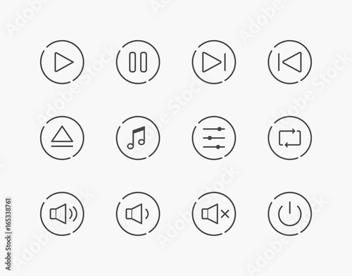 Simple Set of Play Music Control Thin Line Icons. Editable Stroke. 64 x 64 Pixel Perfect.