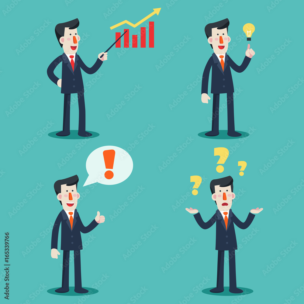 Business man in various poses and situations Business man in various poses and situations