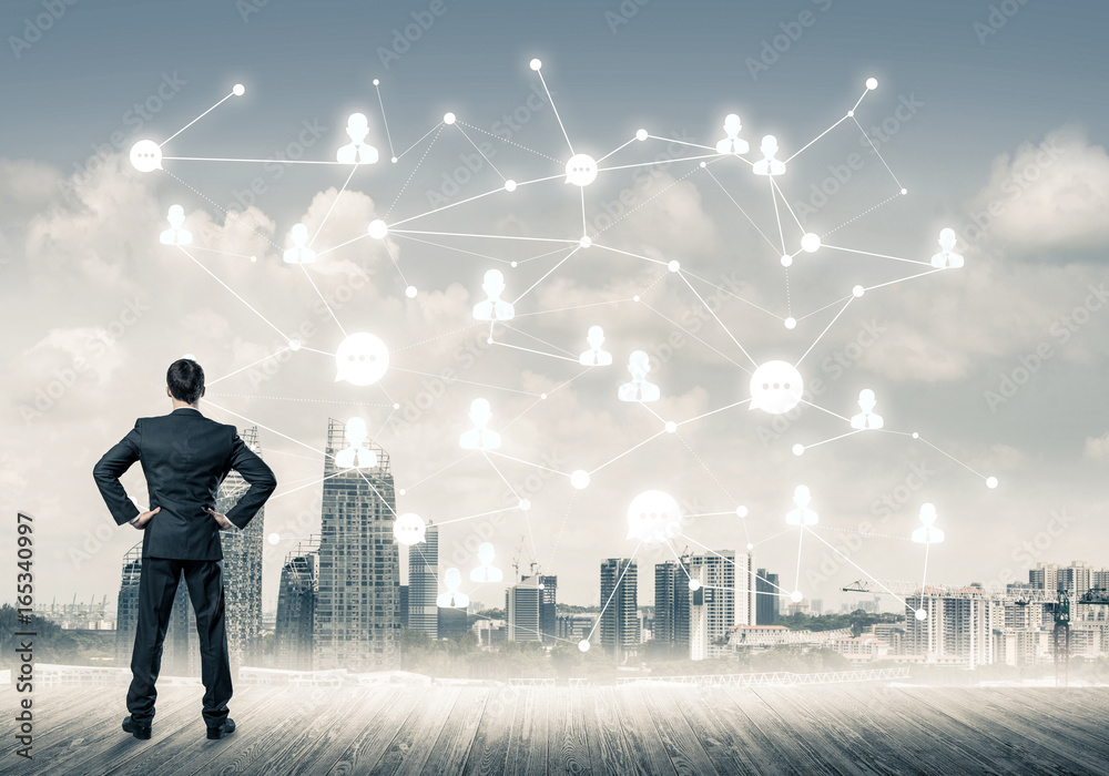 Social connection concept drawn on screen as symbol for teamwork