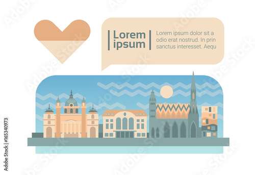 Photography Vienna Street City Panorama Facade Skyline Cartoon Flat Vector Illustration