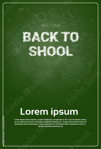 Back To School Chalked Doodle Background On Green Board With Copy Space Vector Illustration
