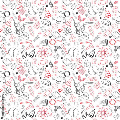 School Supplies Seamless Pattern Doodle Hand Drawn Background Vector Illustration
