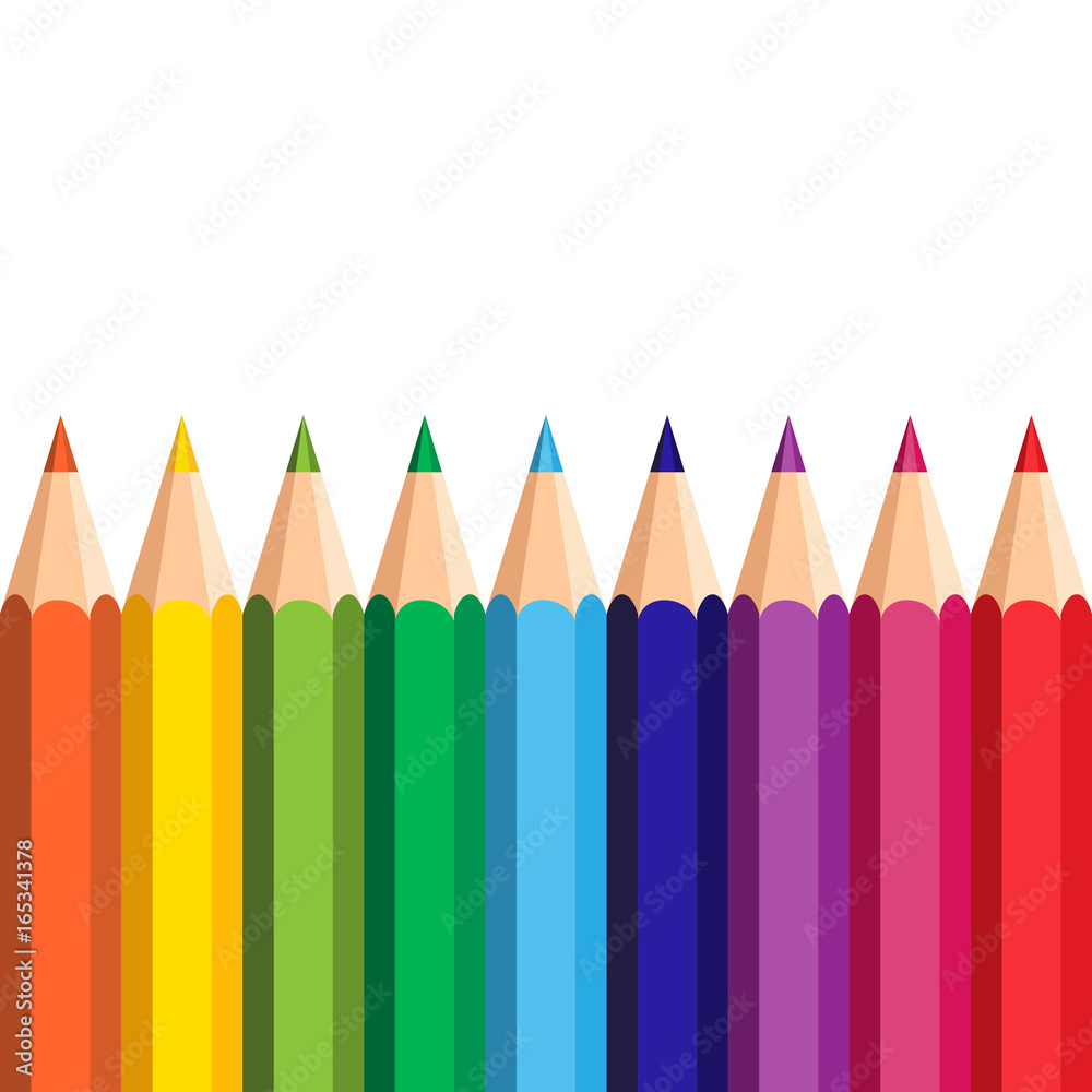 White Background With Colorful Pencils Set On Edge Copy Space Banner Flat Vector Illustration White Background With Colorful Pencils Set On Edge Copy Space Banner Flat Vector Illustration