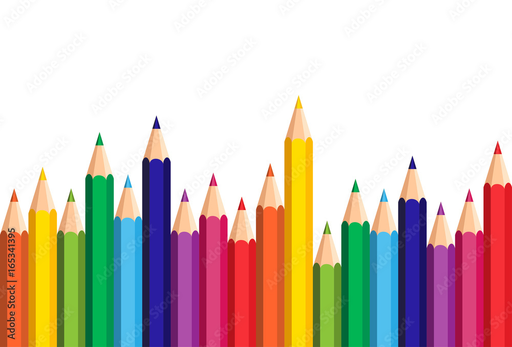 White Background With Colorful Pencils Set On Edge Copy Space Banner Flat Vector Illustration White Background With Colorful Pencils Set On Edge Copy Space Banner Flat Vector Illustration
