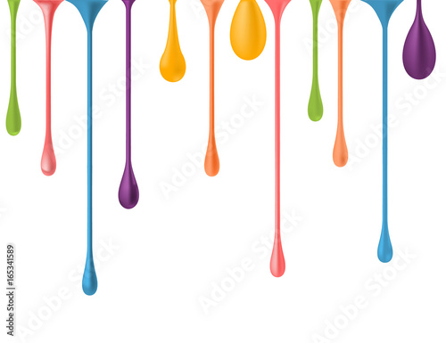 Different colorful drops. vector 3d illustration. paint falling drips vector. nail polish drops downfall. rainbow oil paint glossy drops isolated. multicolor nail varnish drips. paint droplet.