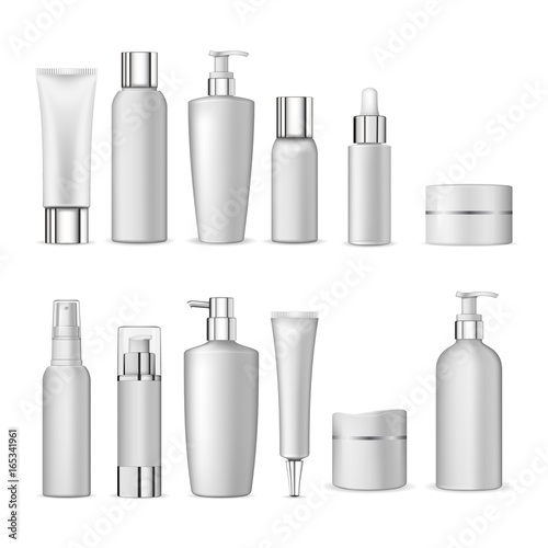 3d white realistic cosmetic package icon set empty tubes on white background vector illustration