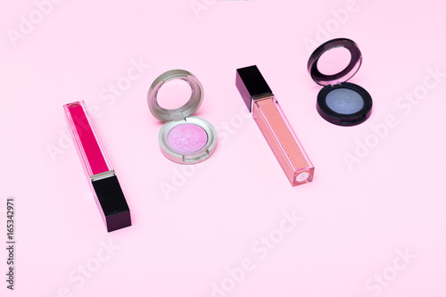 Cosmetics on pink background. isometric style