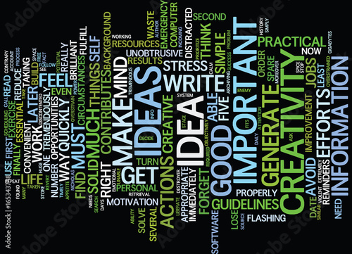 FIVE BASIC STEPS TO BENEFIT FROM YOUR CREATIVITY Text Background Word Cloud Concept photo