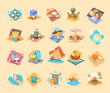 Summer Vacation Icon Set Seaside Holiday Collection Flat Vector Illustration