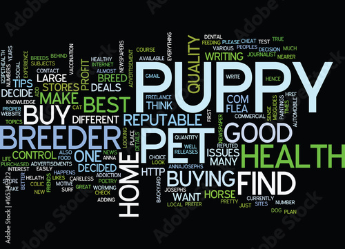 FIND HEALTHY PUPPY OF REPUTABLE BREEDER Text Background Word Cloud Concept