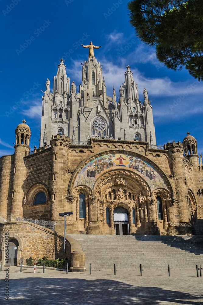 Expiatory Church of the Sacred Heart of Jesus (architect Enric Sagnier) on summit of Mount Tibidabo in Barcelona, Catalonia, Spain.