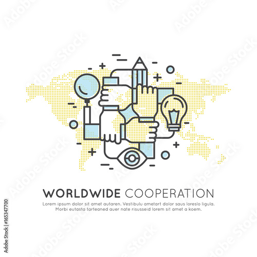 Vector Icon Style Illustration Concept of Worldwide Cooperation Teamwork, Group, Partnership, Isolated Modern Symbol