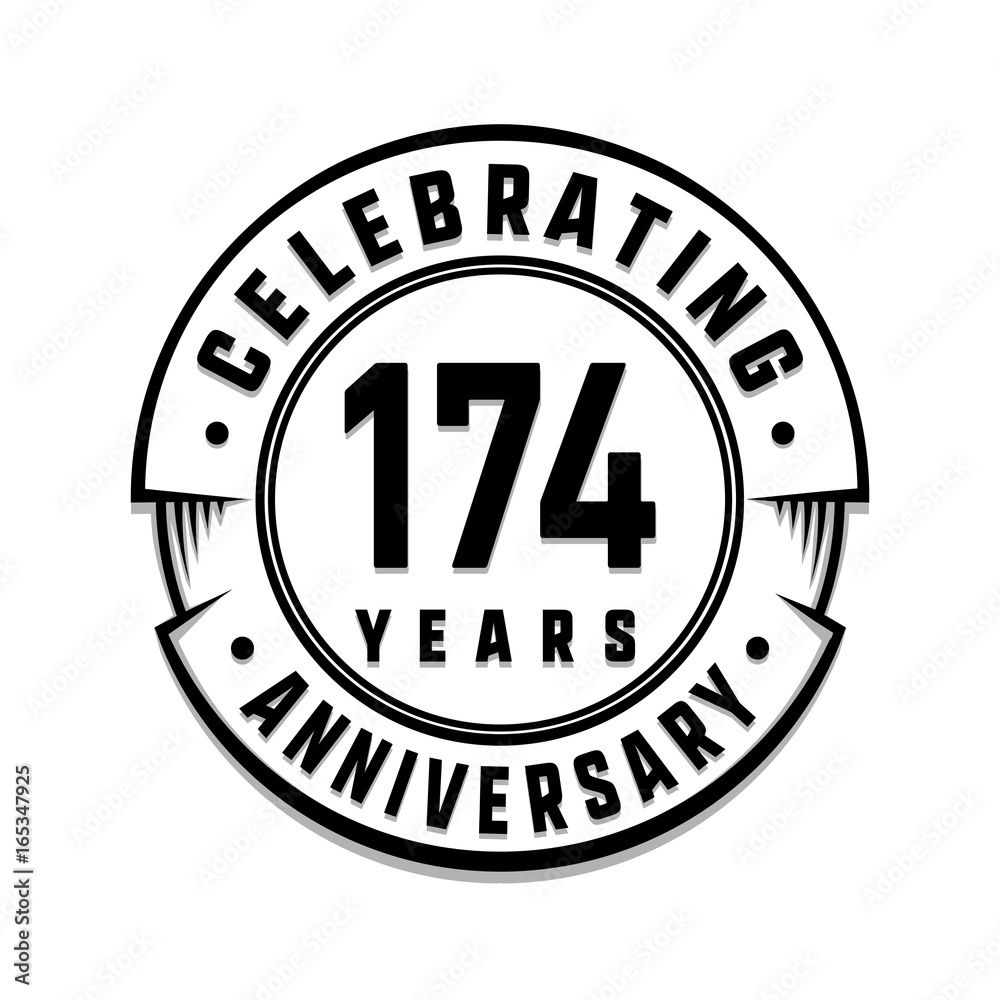 174 years anniversary logo template. Vector and illustration.
