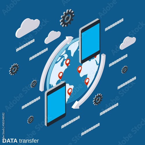 Data transfer flat 3d isometric vector concept illustration