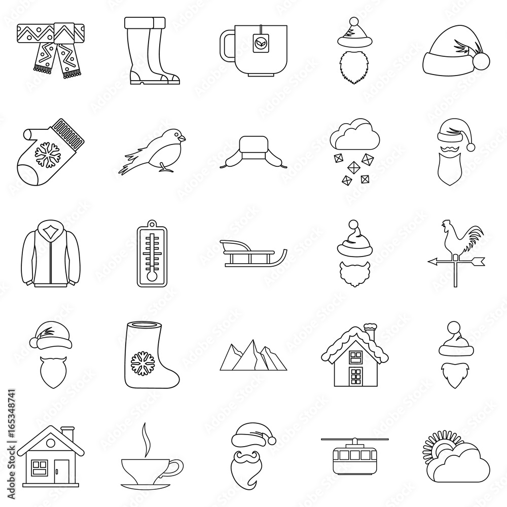 Mountains icons set, outline style