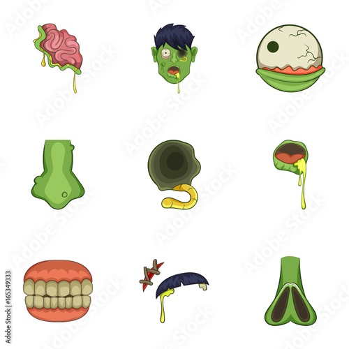 Zombie icons set, cartoon style
