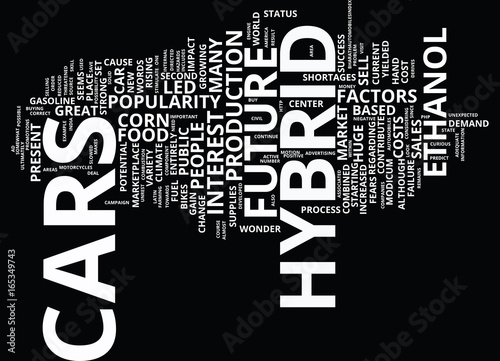 ETHANOL AND HYBRID CARS Text Background Word Cloud Concept