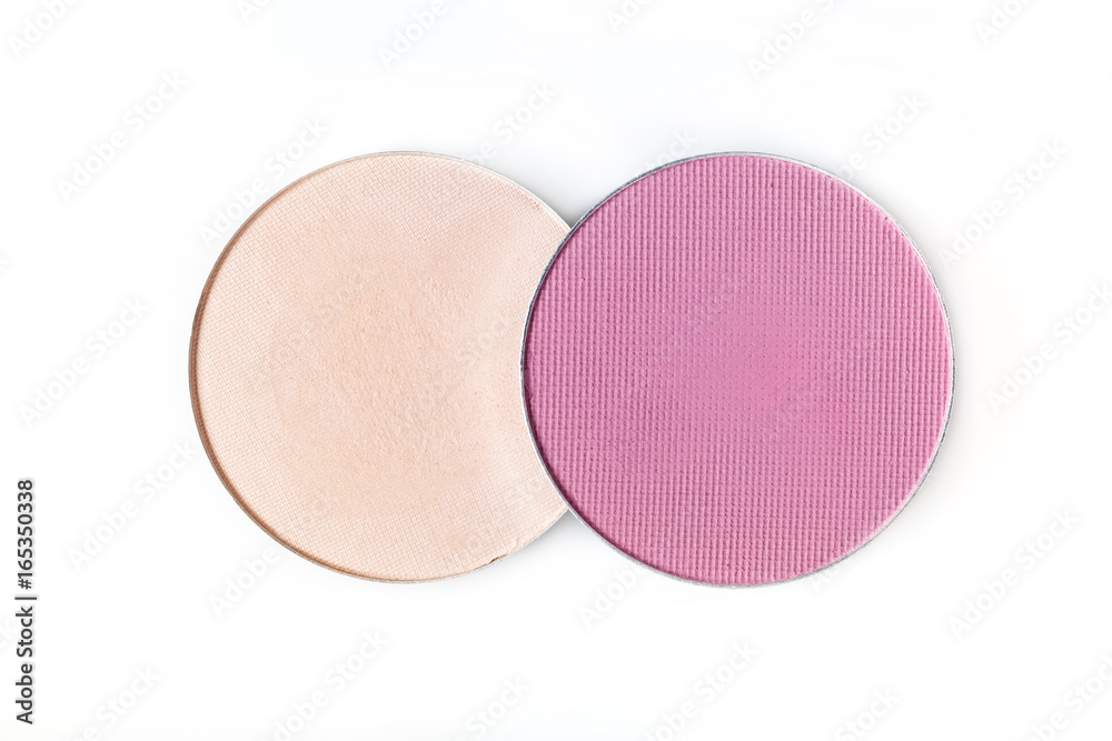 Beige and pink eye shadow isolated on white background Beige and pink eye shadow isolated on white background
