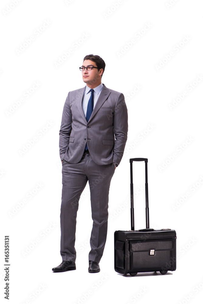 Young man during business travel isolated on white Young man during business travel isolated on white