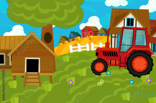 Cartoon farm scene - background for different usage - for game or book - illustration for children